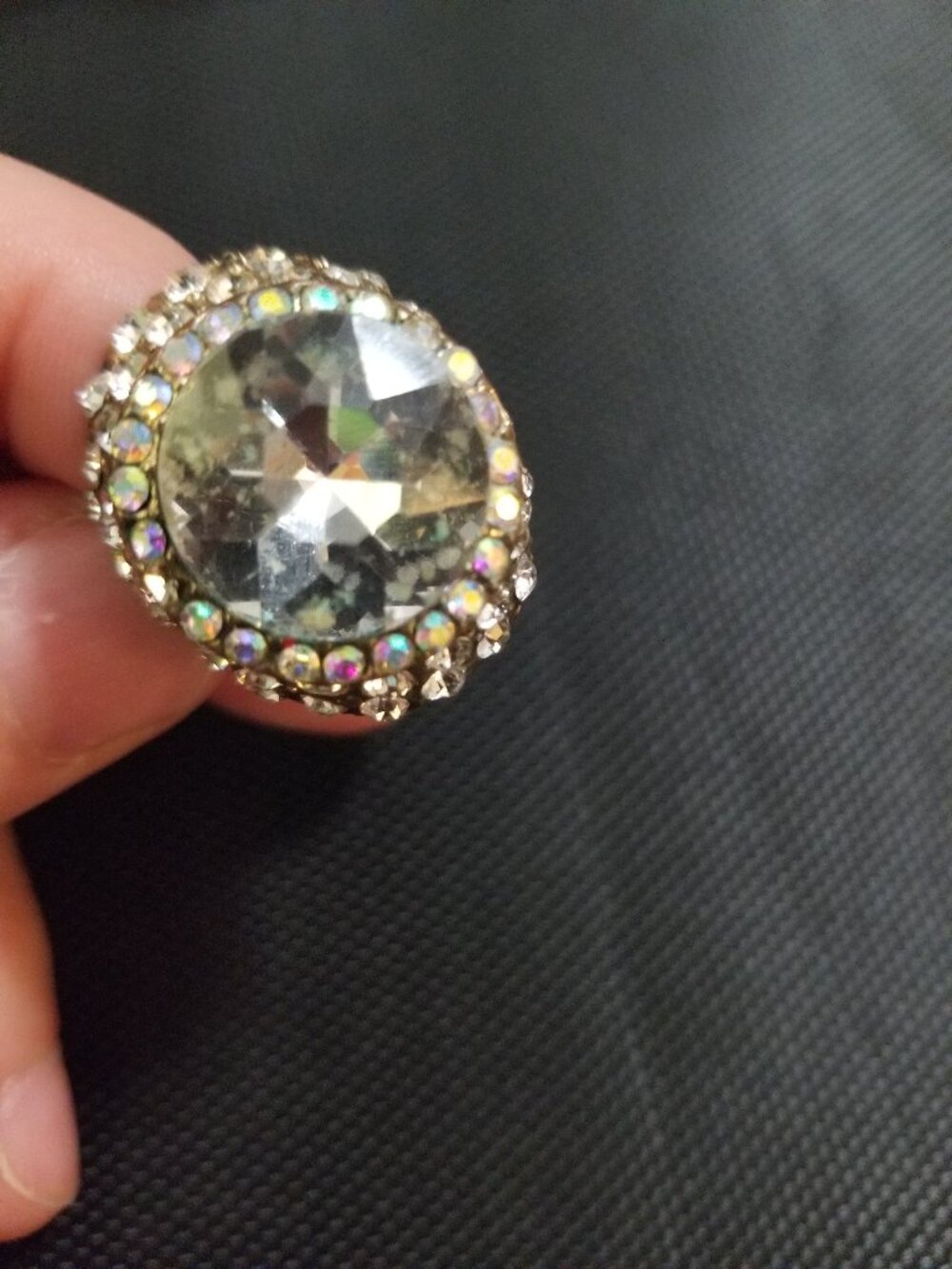 Vintage Aurora Borealis Halo Crystal Cluster Adjustable (OS) Cocktail Ring